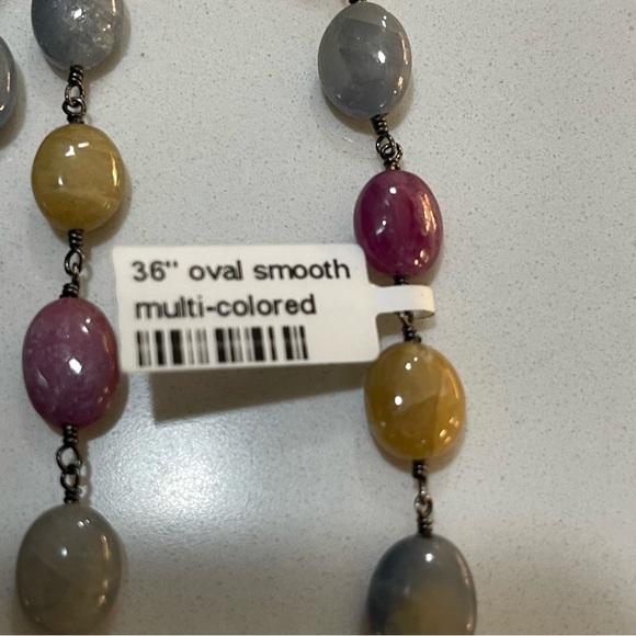 One of a kind oval Natural Sapphire oval bead necklace 36” in length. - Picture 5 of 11